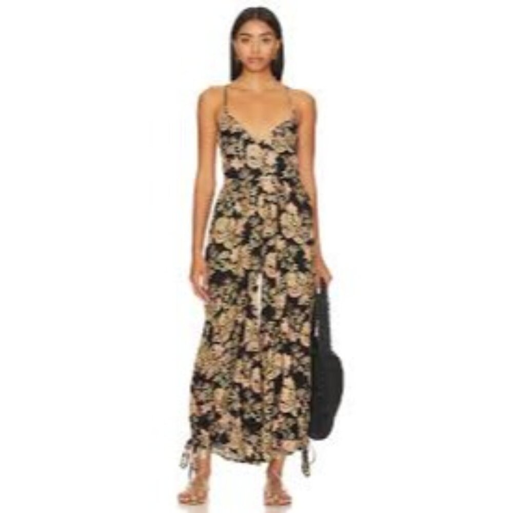 Free People Black Floral Slip Jumpsuit